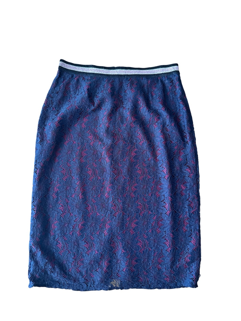 Scotch & Soda Lace Pencil Skirt Overlay Blue Burgundy Office Work Career